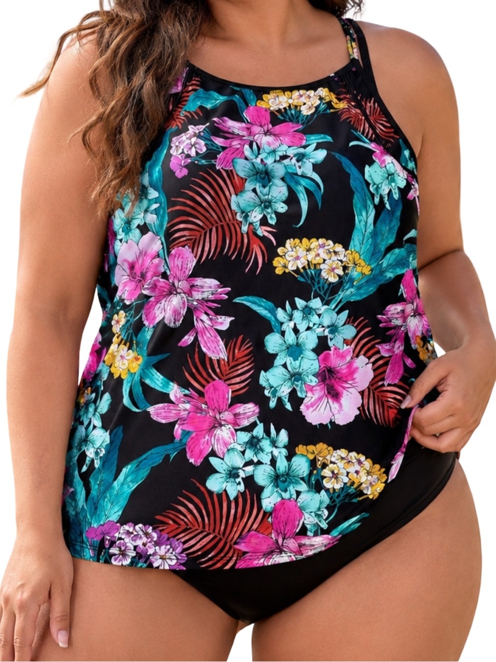 Free Country Tropical Floral Tankini Swim Top XXL 18 Support Bra